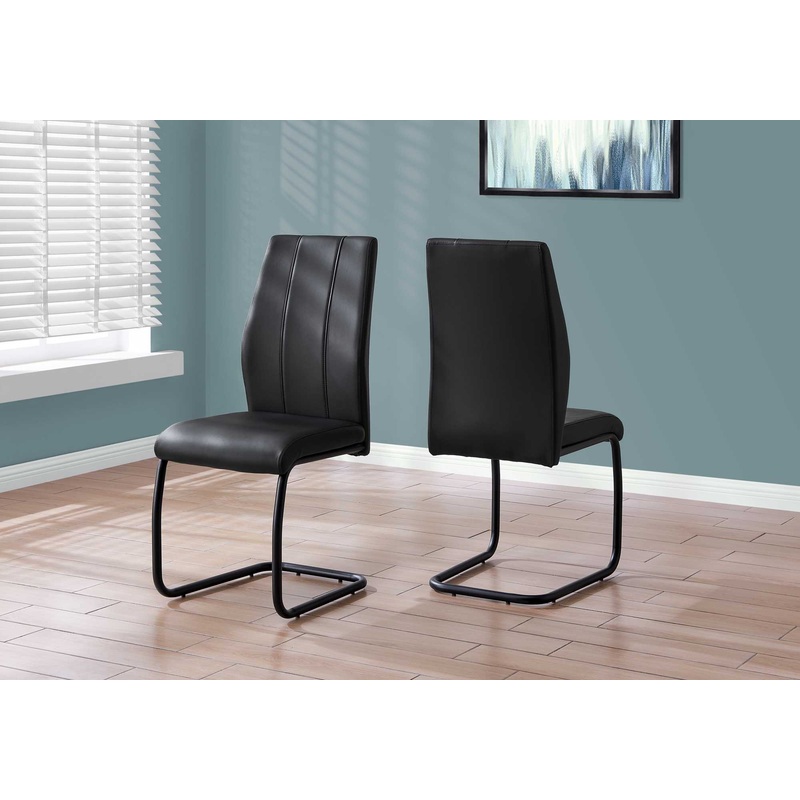 Two 77.5" Black Leather Look Chrome Metal And Foam Dining Chairs By Homeroots