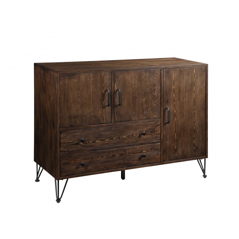 Walnut Black Metal Wood Server By Homeroots