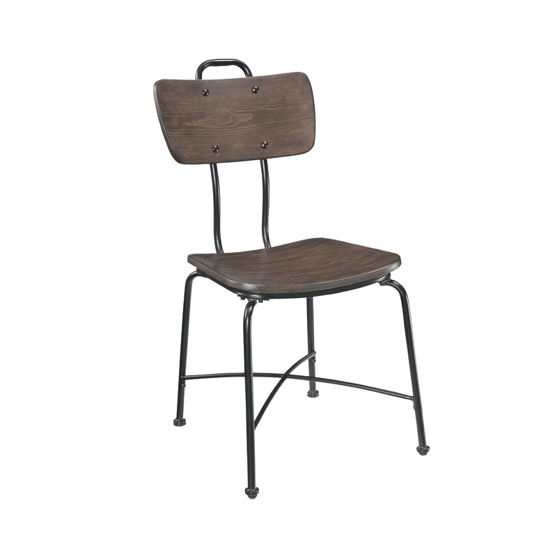 Walnut Wood And Black Metal Base Side Chair Set Of 2 By Homeroots