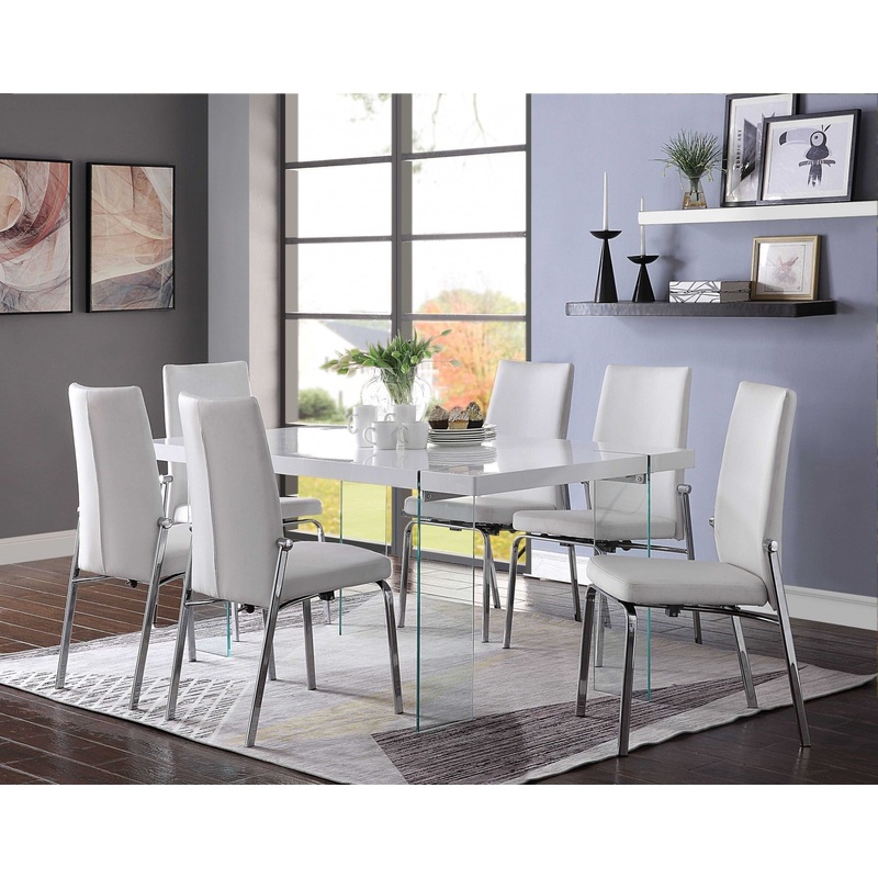 White High Gloss Clear Glass Dining Table By Homeroots