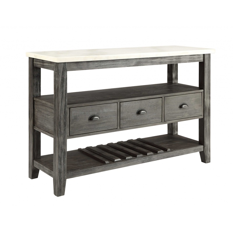 White Marble Gray Oak Wood Server By Homeroots