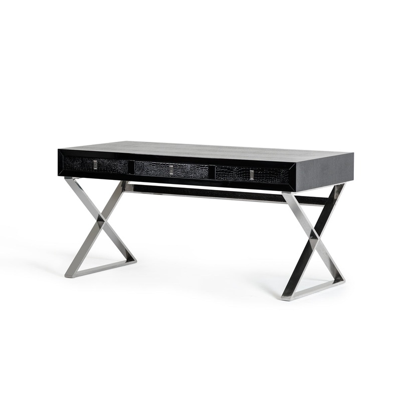 21' Black Crocodile Mdf And Steel Desk By Homeroots