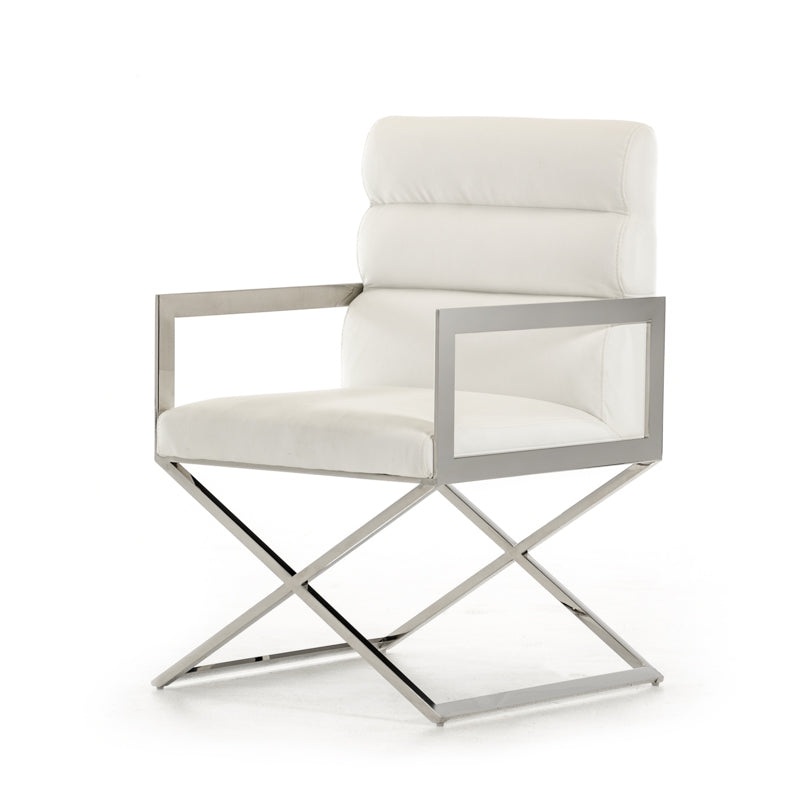 24' White Leatherette And Stainless Steel Dining Chair By Homeroots