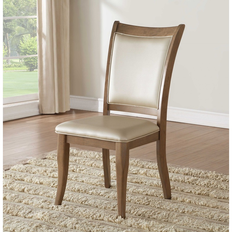 2Pc Beige Leatherette And Gray Oak Side Chair By Homeroots