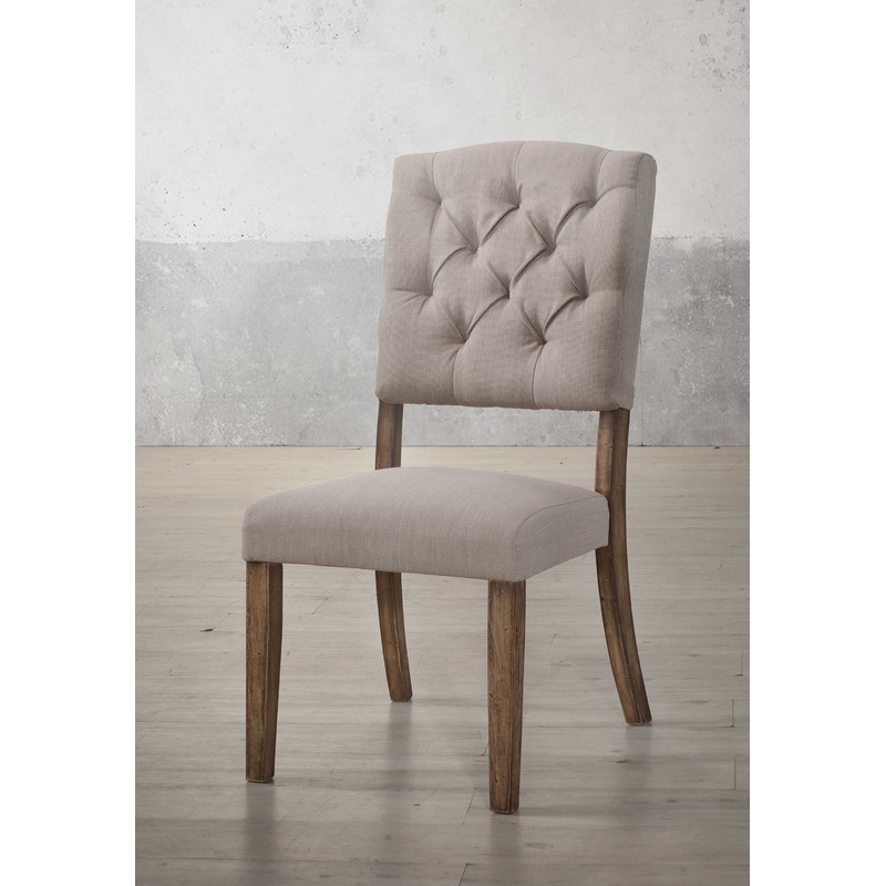 2Pc Cream Linen And Weathered Oak Side Chair By Homeroots