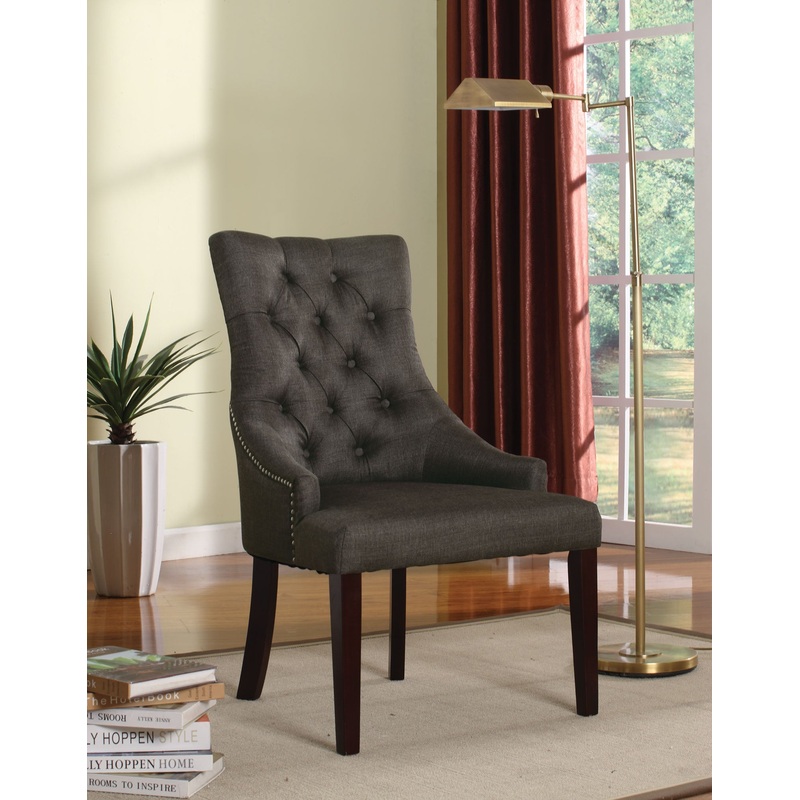 2Pc Gray Fabric And Walnut Side Chair By Homeroots