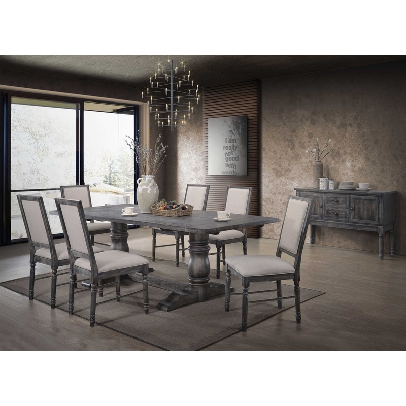 2Pc Light Cream Linen And Weathered Gray Side Chair By Homeroots