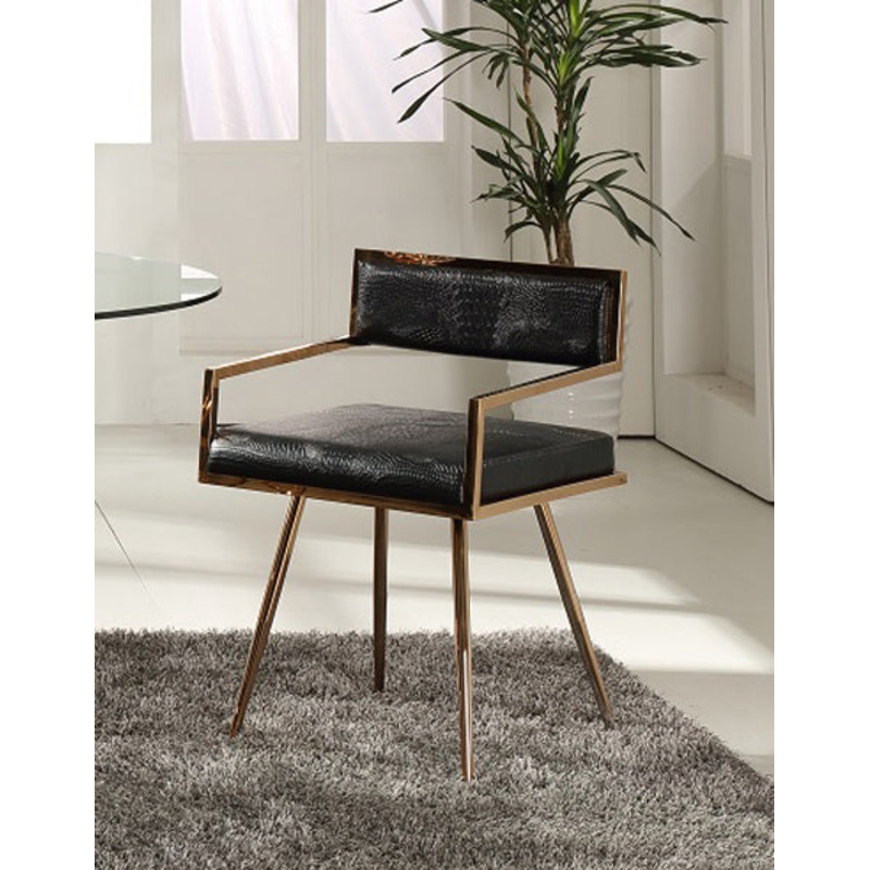 30' Black Leatherette And Rosegold Stainless Steel Dining Chair By Homeroots