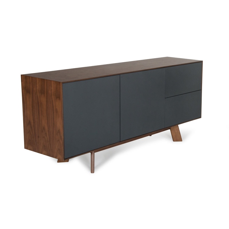 30' Charcoal Grey And Walnut Veneer Mdf And Metal Buffet By Homeroots