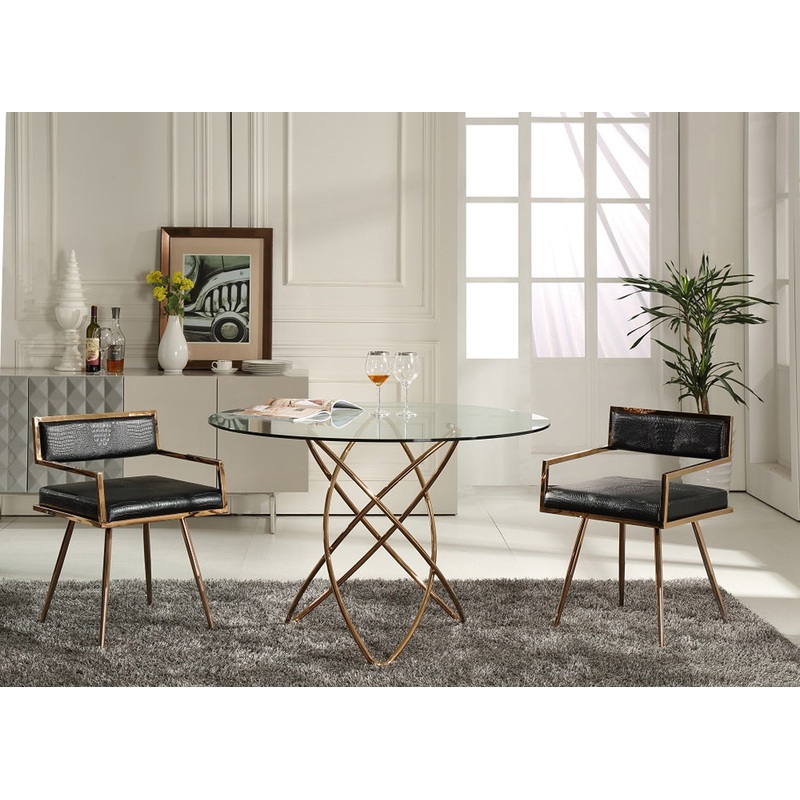 30' Rosegold Stainless Steel And Glass Dining Table By Homeroots