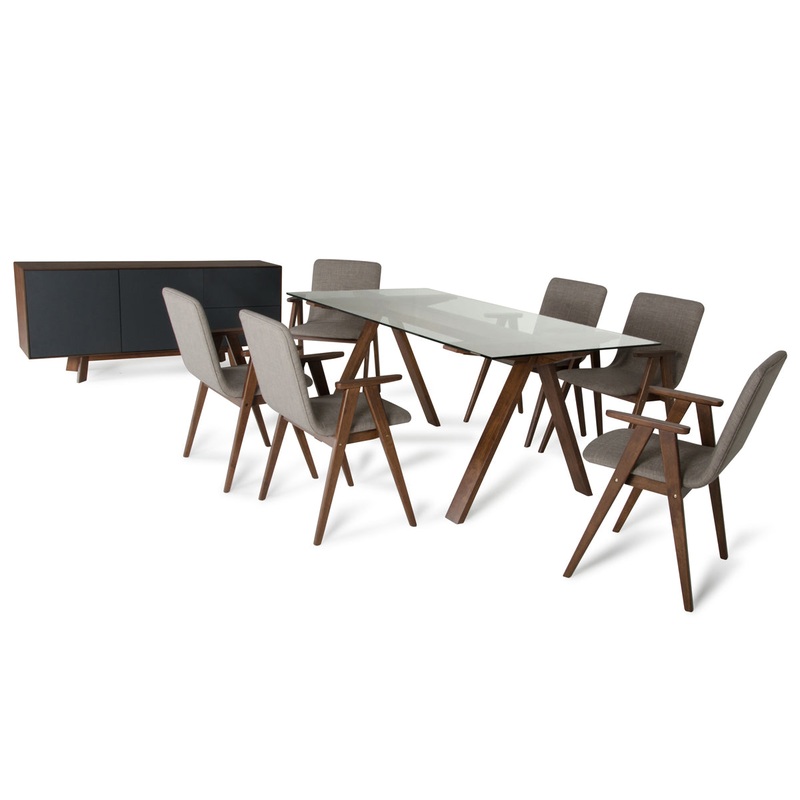 30' Walnut Wood Veneer Mdf And Glass Dining Set By Homeroots