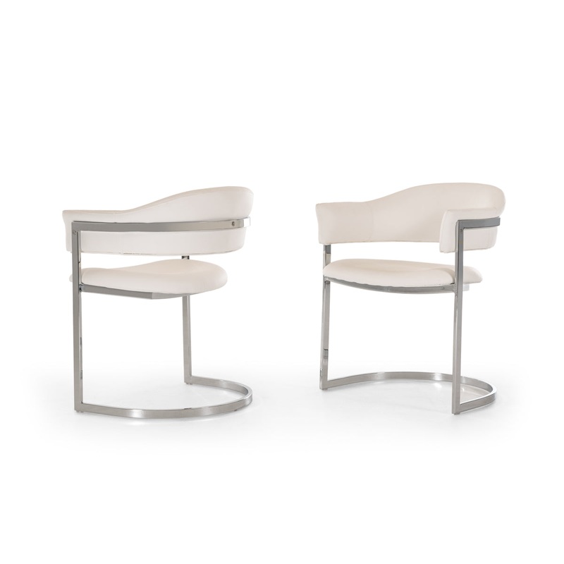 30' White Leatherette And Stainless Steel Dining Chair By Homeroots