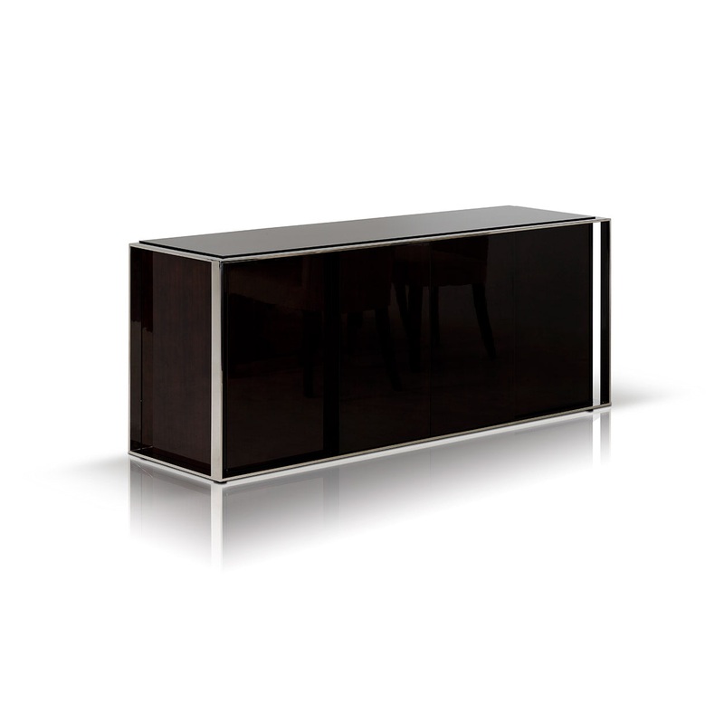 31' Ebony Lacquer Mdf Glass And Steel Buffet By Homeroots
