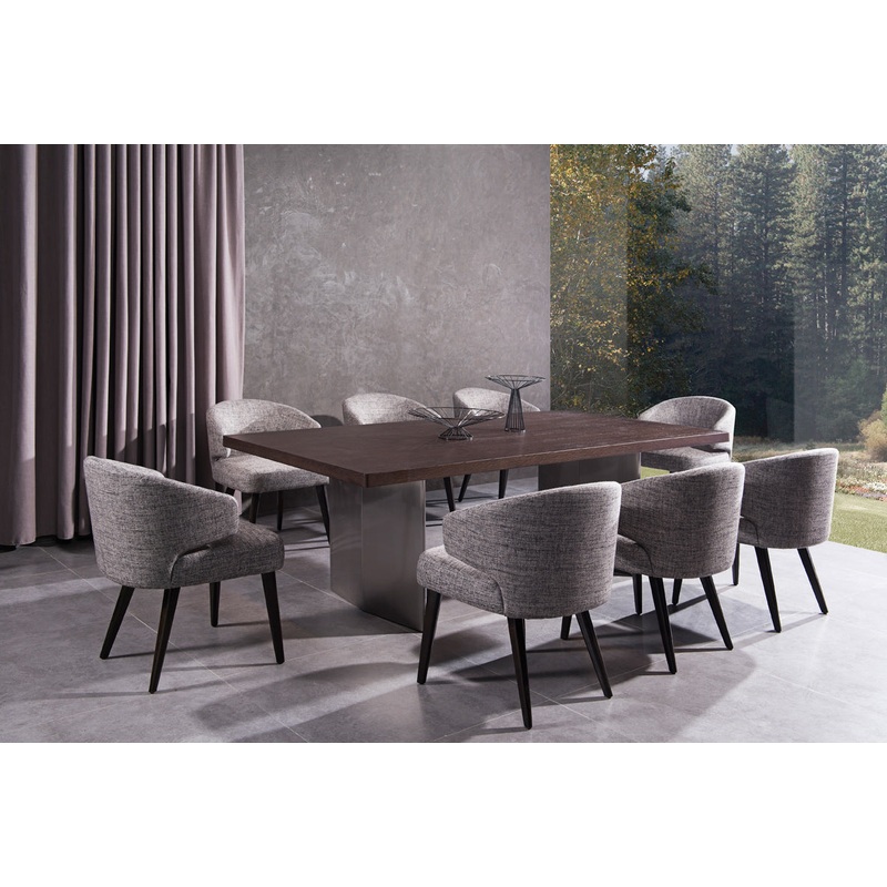 31' Grey Fabric Dining Chair With Wood Legs By Homeroots
