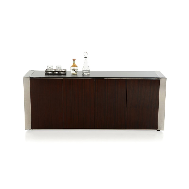 32' Golden Veneer Glass And Steel Buffet By Homeroots