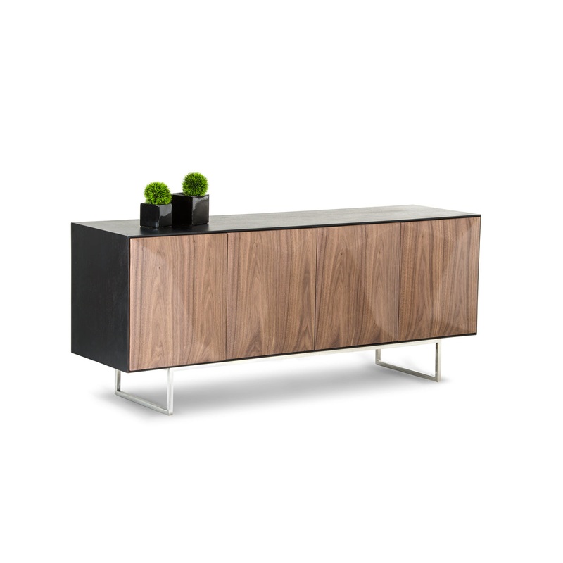 32' Wenge Veneer And Stainless Steel Buffet With Walnut Doors By Homeroots