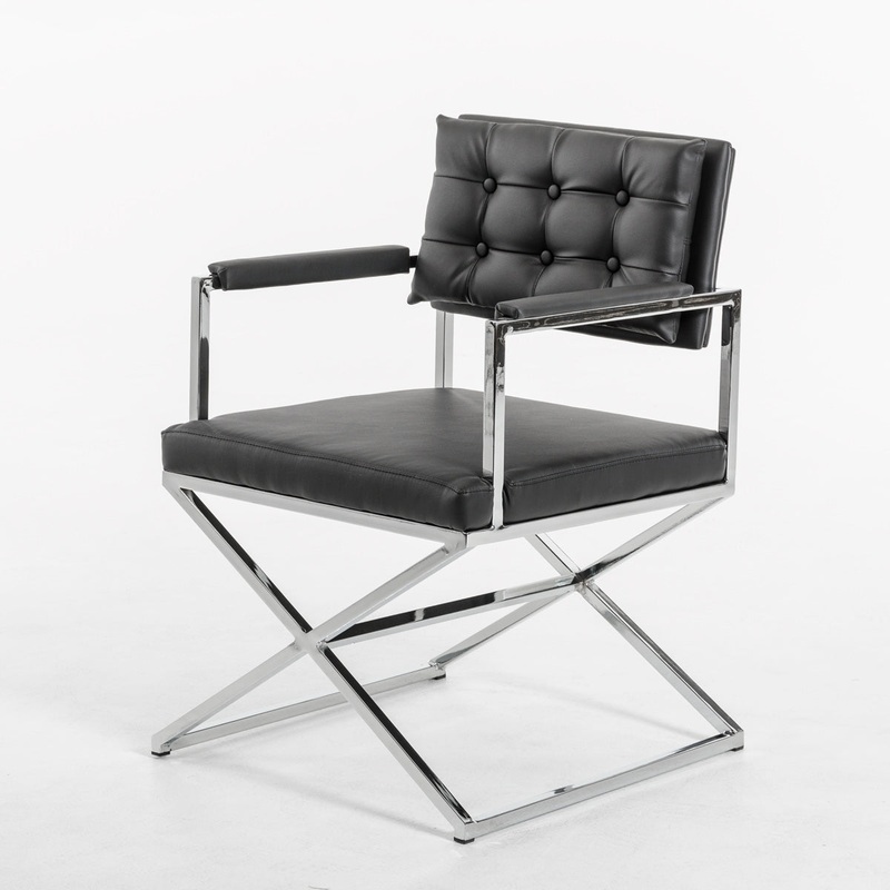 33' Black Leatherette And Steel Dining Arm Chair By Homeroots