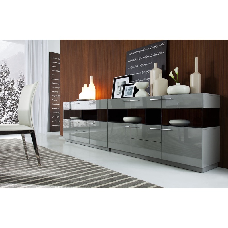 33' Grey High Gloss Glass Buffet By Homeroots