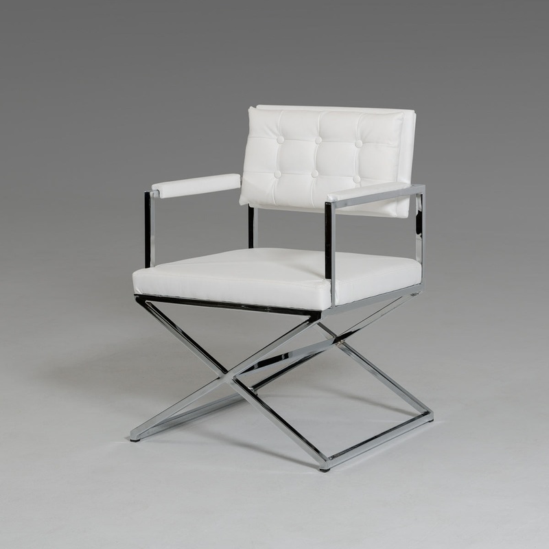 33' White Leatherette And Steel Dining Arm Chair By Homeroots