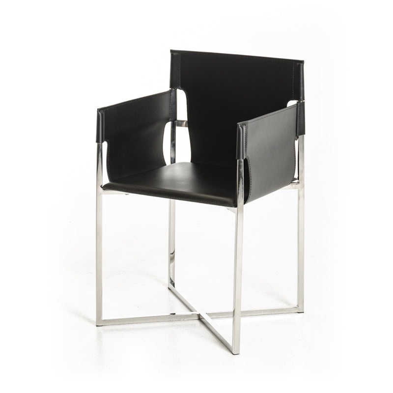 34' Black Eco Leather And Stainless Steel Dining Chair By Homeroots