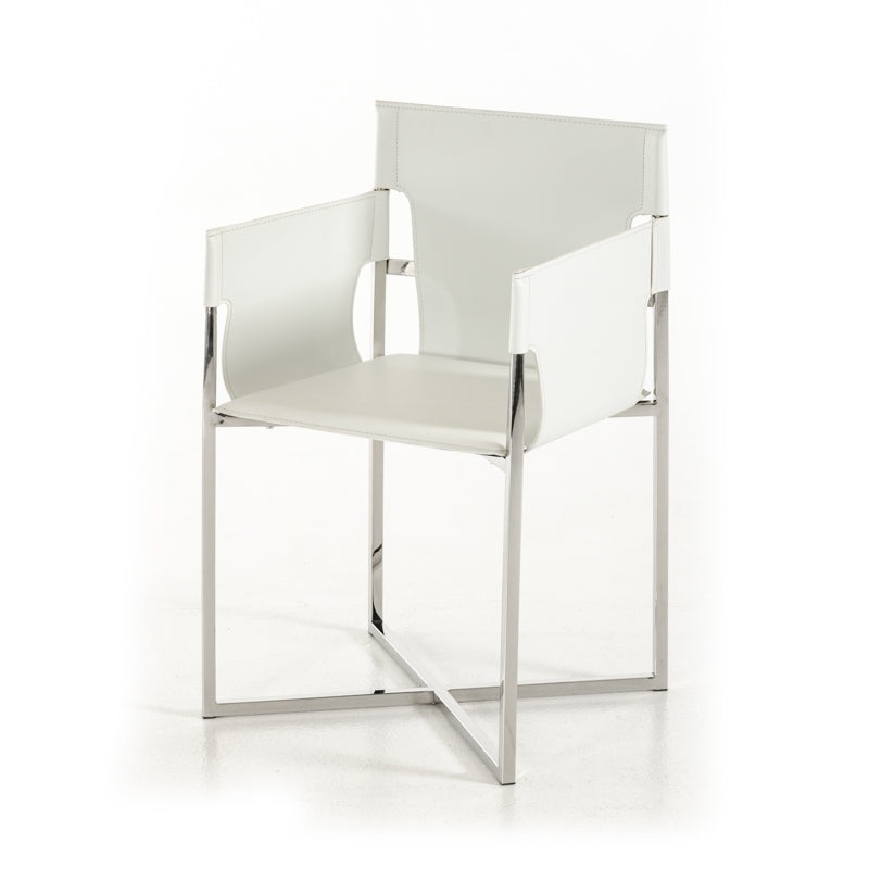 34' White Eco Leather And Stainless Steel Dining Chair By Homeroots