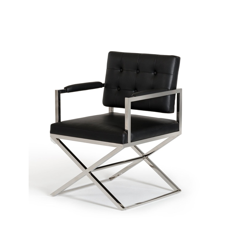 35' Black Leatherette And Stainless Steel Dining Chair By Homeroots
