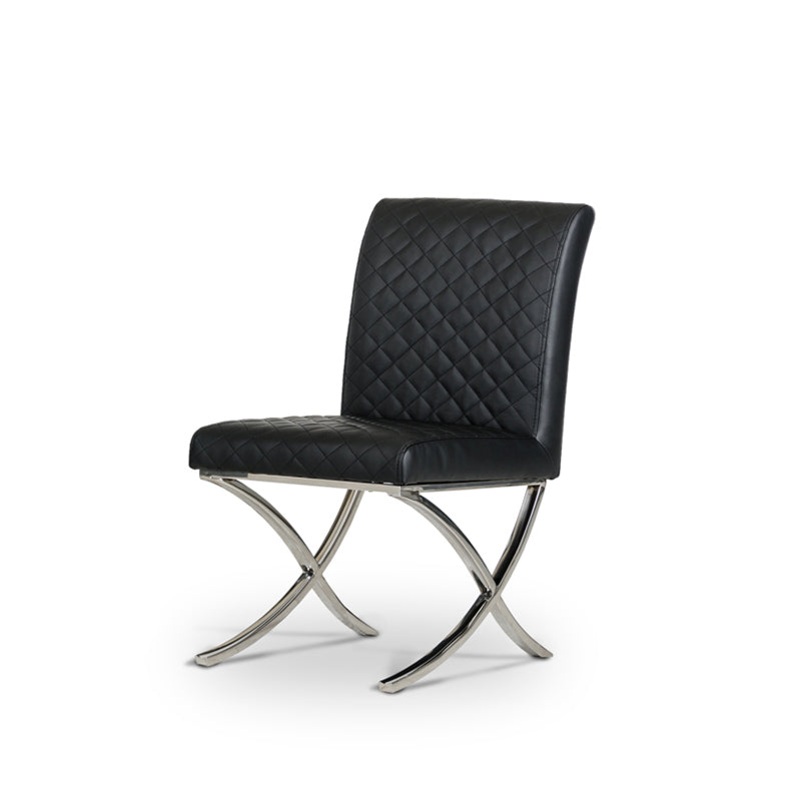 36' Black Leatherette And Stainless Steel Dining Chair By Homeroots
