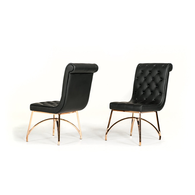 37' Black Leatherette And Rosegold Stainless Steel Dining Chair By Homeroots