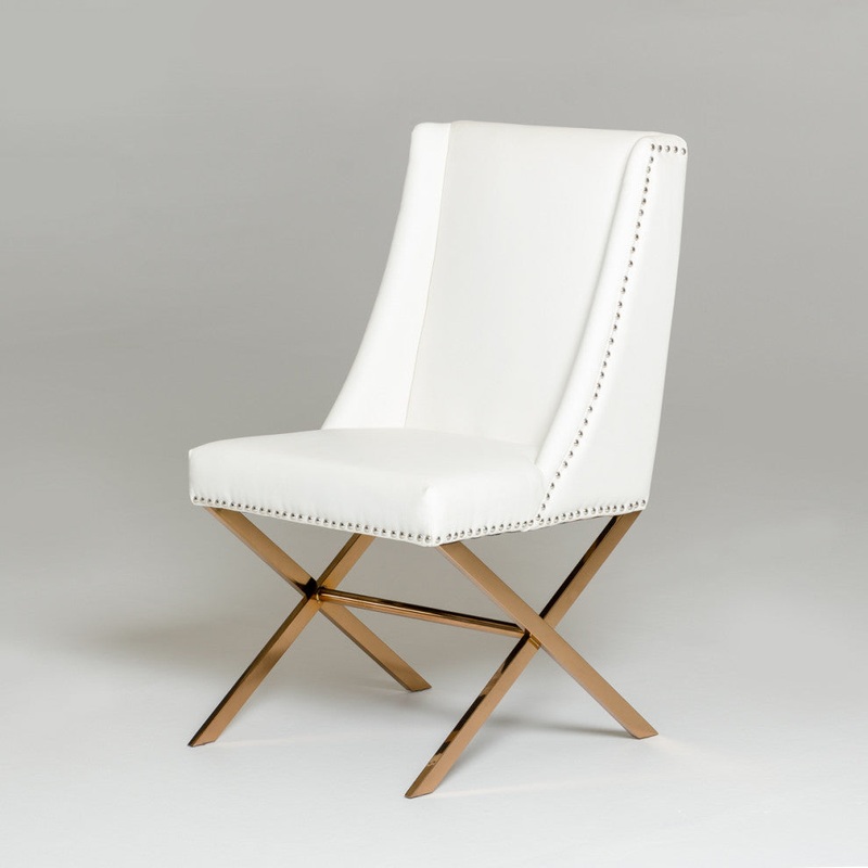37' White Leatherette And Rosegold Steel Dining Chair By Homeroots