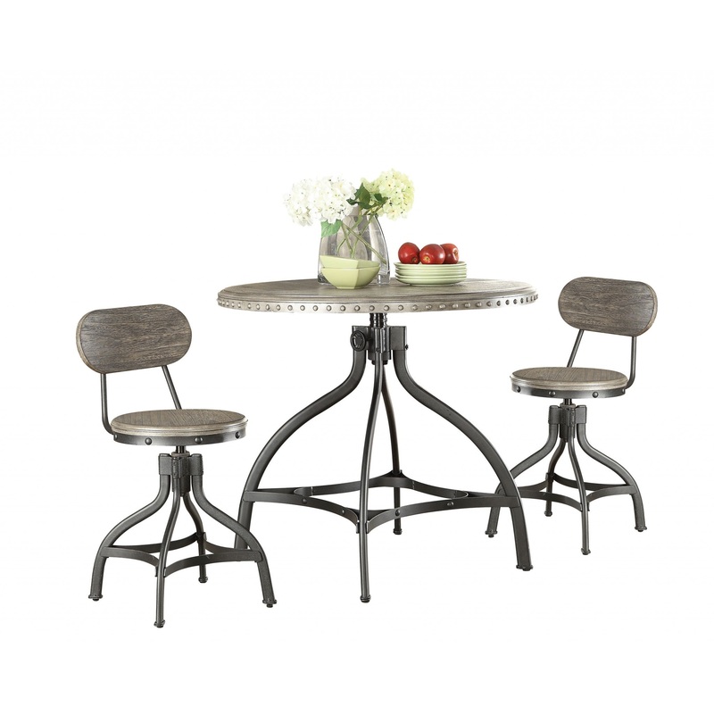3Pc Pack Gray Oak Adjustable Counter Height Dining Set By Homeroots - 286239