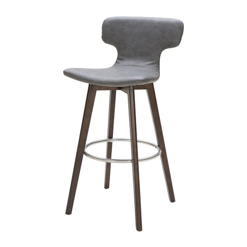 41' Dark Grey Eco Leather Steel And Wood Bar Stool By Homeroots