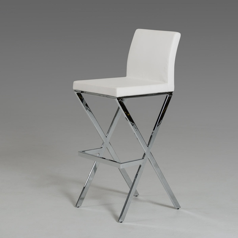 41' White Eco-Leather And Steel Bar Stool (Set Of 2) By Homeroots