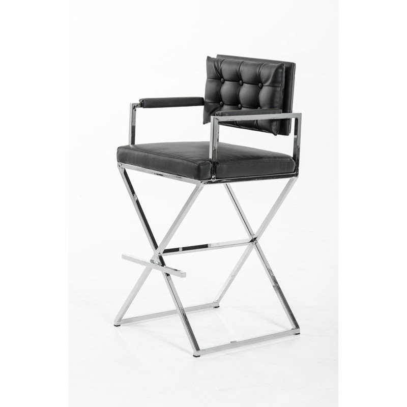 43' Black Leatherette And Steel Bar Stool By Homeroots