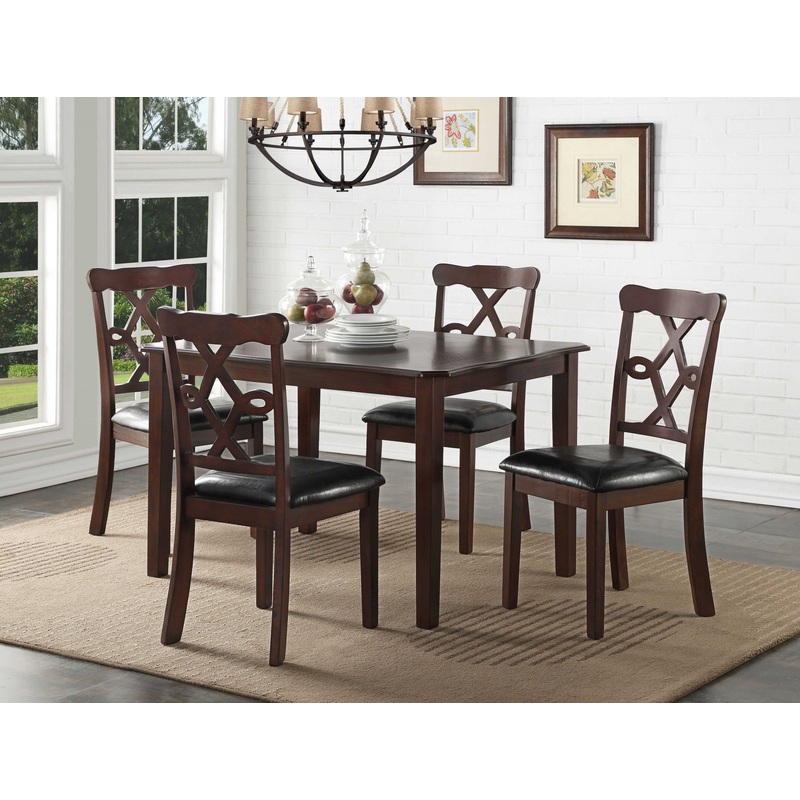 5Pc Black Leatherette And Espresso Dining Set By Homeroots