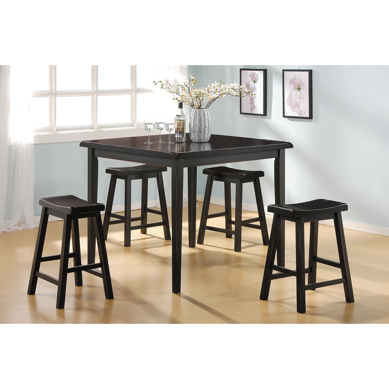 5Pc Black Rubber Wood Counter Height Set By Homeroots