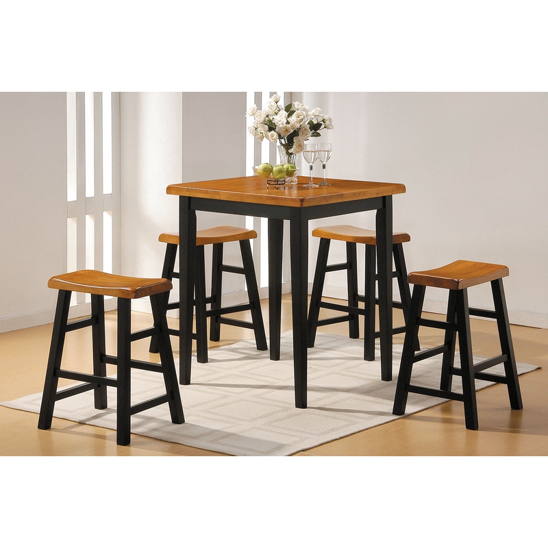 5Pc Oak Black Rubber Wood Counter Height Set By Homeroots