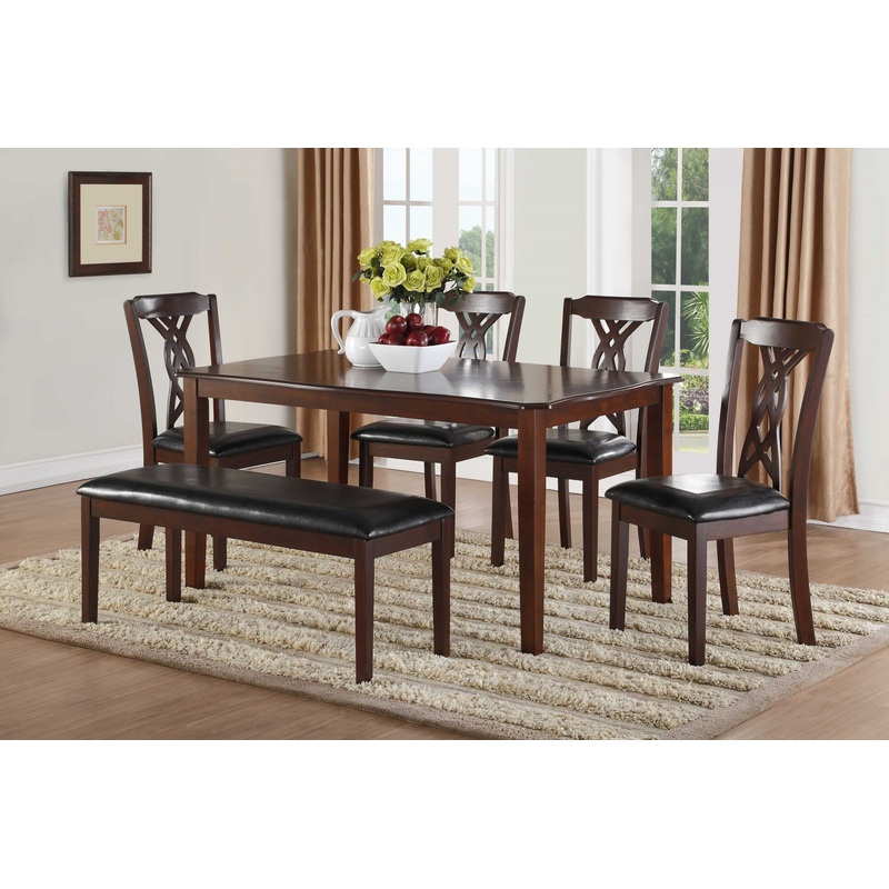 6Pc Black Leatherette And Espresso Dining Set By Homeroots