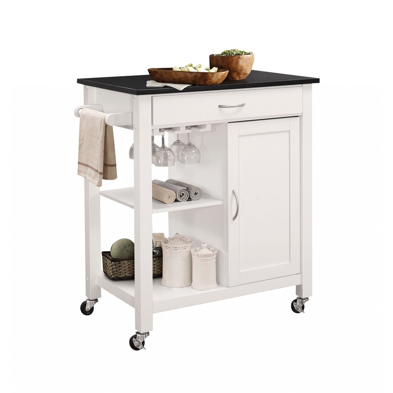 Black And White Rubber Wood Kitchen Cart By Homeroots