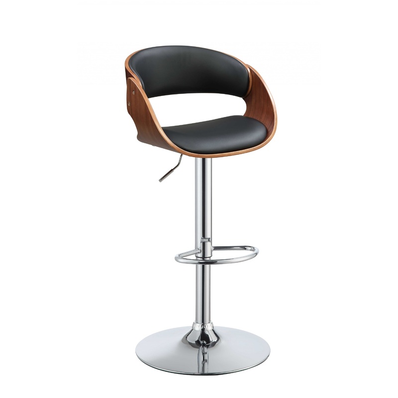 Black Faux Leather And Walnut Wooden Adjustable Stool By Homeroots