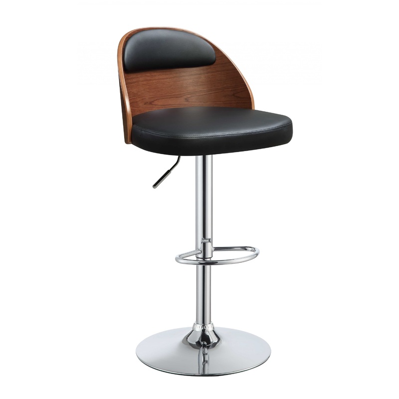Black Leather Walnut Wooden Back Adjustable Stool By Homeroots