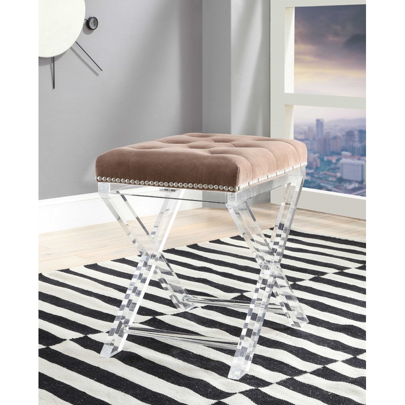 Brown Fabric And Clear Acrylic Stool By Homeroots