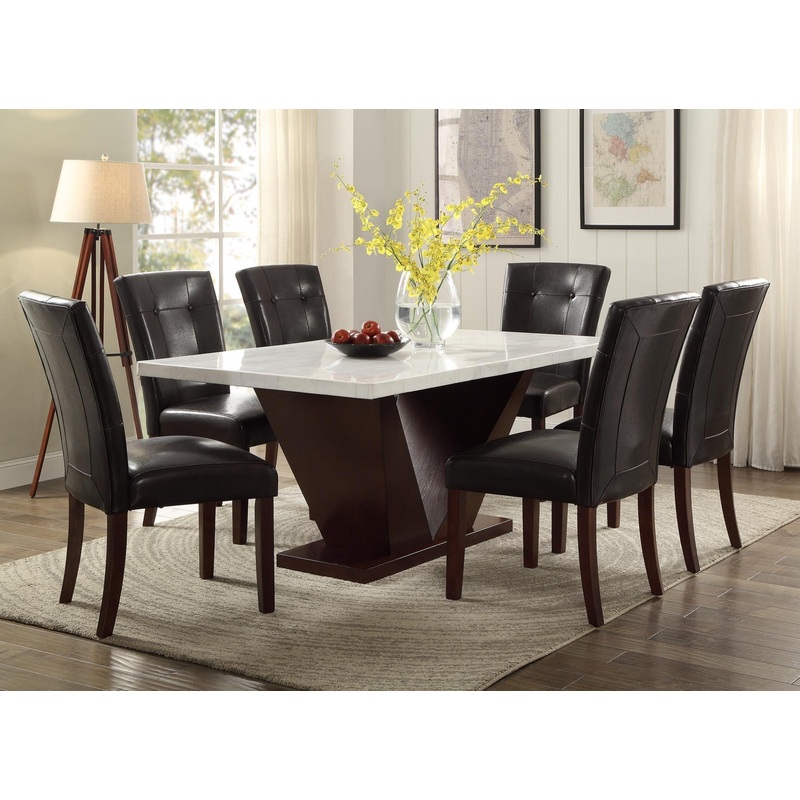 Contemporary White Marble And Walnut Dining Table By Homeroots