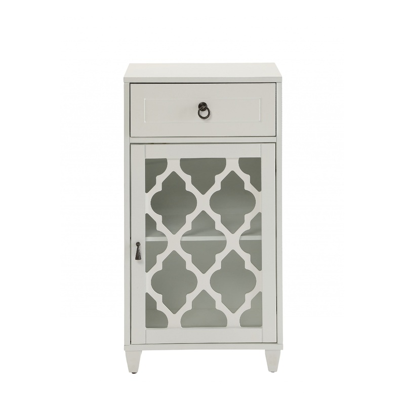 Fret Work Design Glass Door White Cabinet By Homeroots