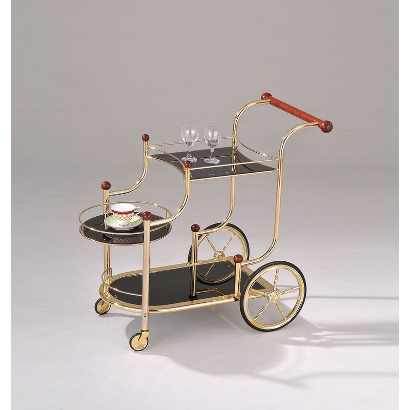 Golden Plated And Black Glass Serving Cart By Homeroots