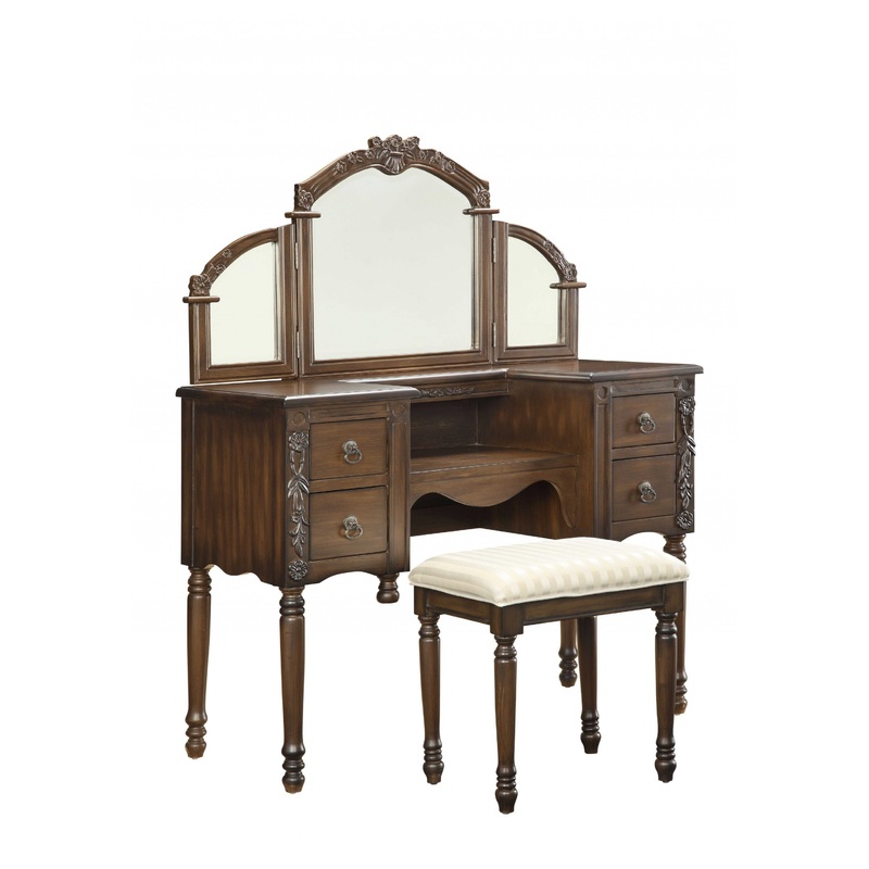 Oak Wooden Vanity Desk And Stool By Homeroots
