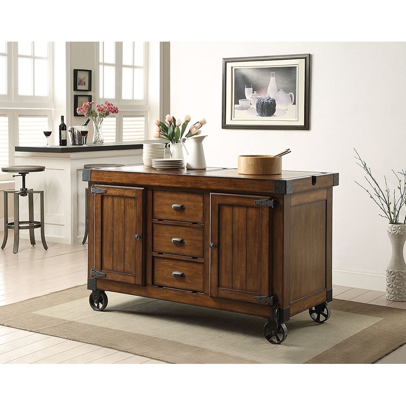 Rustic Farmhouse Warm Tobacco Rolling Kitchen Cart By Homeroots
