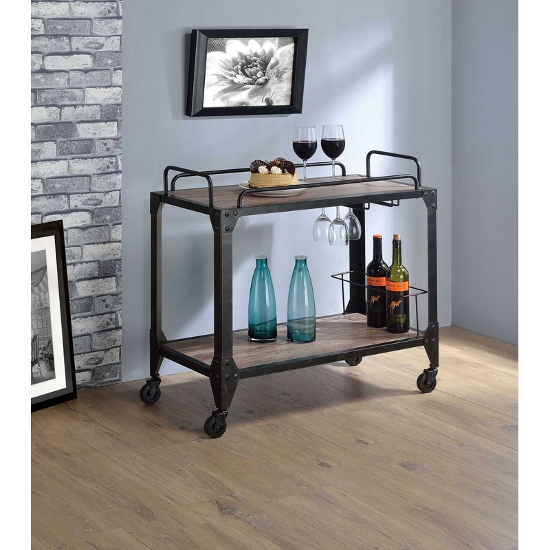 Rustic Oak And Black Serving Cart By Homeroots
