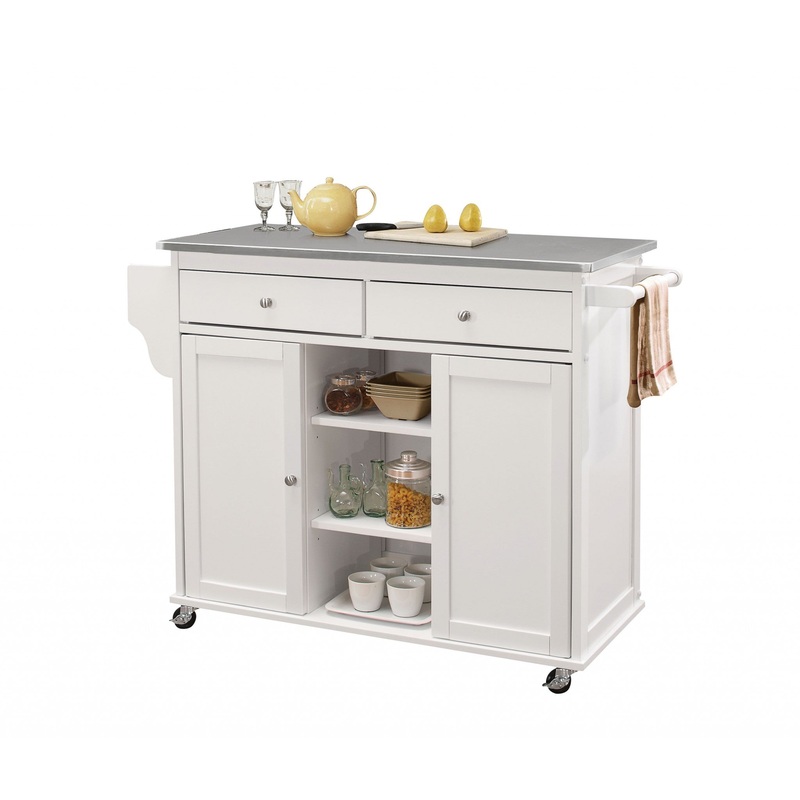 Stainless Steel And White Kitchen Island By Homeroots