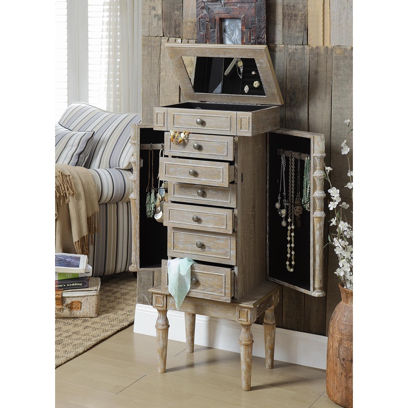 Weathered Oak Mirror Jewelry Armoire By Homeroots