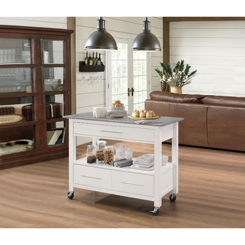 White And Stainless Rolling Kitchen Island Or Bar Cart By Homeroots